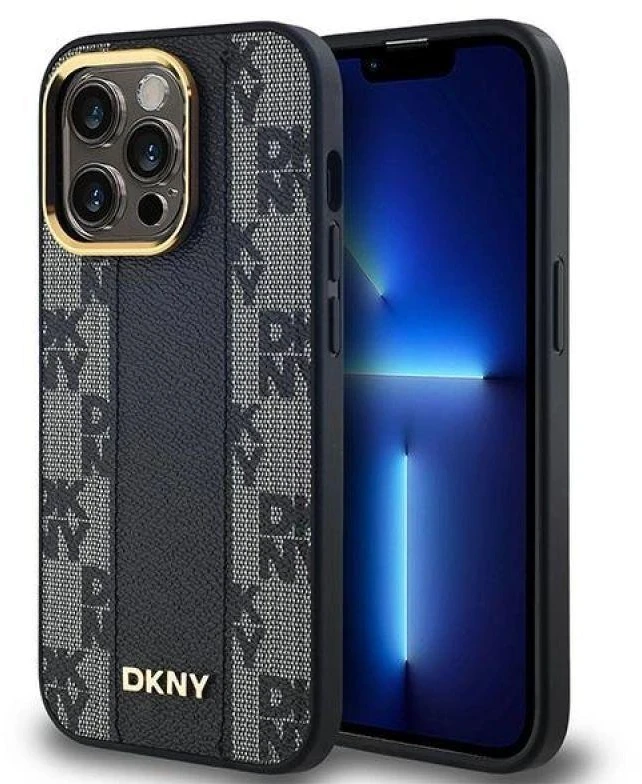 DKNY DKHMP13XPCPVSLK Apple iPhone 13 Pro Max 6.7″ juodos spalvos kietas dėklas Leather Checkered Mono Pattern MagSafe
