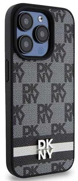 Apple iPhone 15 Pro Max DKNY dėklas odinis Checkered Mono Pattern & Printed Stripes (DKHCP15XPCPTSSK) juodos spalvos