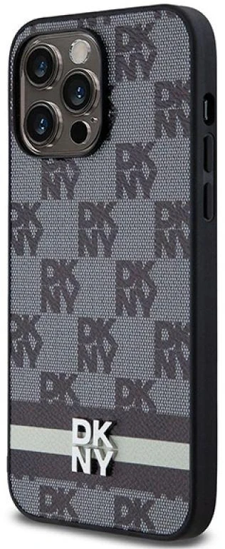 Apple iPhone 14 Pro Max DKNY odinis dėklas Checkered Mono Pattern & Printed Stripes (DKHCP14XPCPTSSK) juodos spalvos