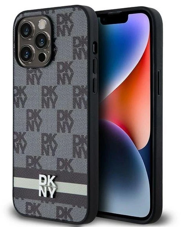 Apple iPhone 14 Pro Max DKNY odinis dėklas Checkered Mono Pattern & Printed Stripes (DKHCP14XPCPTSSK) juodos spalvos