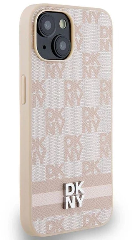 Apple iPhone 13 / 14 / 15 DKNY odinis dėklas Checkered Mono Pattern & Printed Stripes (DKHCP14SPCPTSSP) rožinės spalvos
