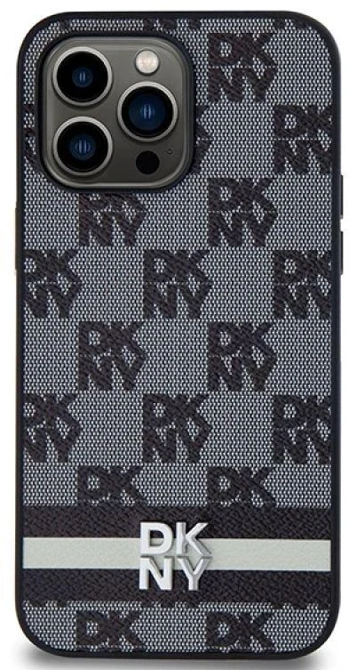 Apple iPhone 14 Pro Max DKNY odinis dėklas Checkered Mono Pattern & Printed Stripes (DKHCP14XPCPTSSK) juodos spalvos
