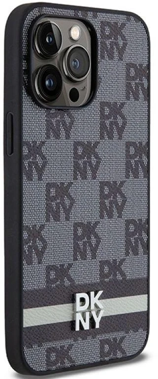 Apple iPhone 14 Pro Max DKNY odinis dėklas Checkered Mono Pattern & Printed Stripes (DKHCP14XPCPTSSK) juodos spalvos