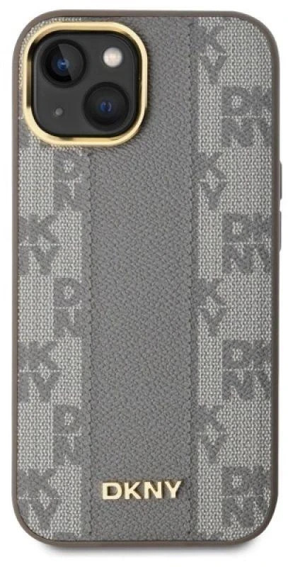DKNY DKHMP15MPCPVSLE Apple iPhone 15 Plus 6.7″ beige kietas dėklas Leather Checkered Mono Pattern MagSafe