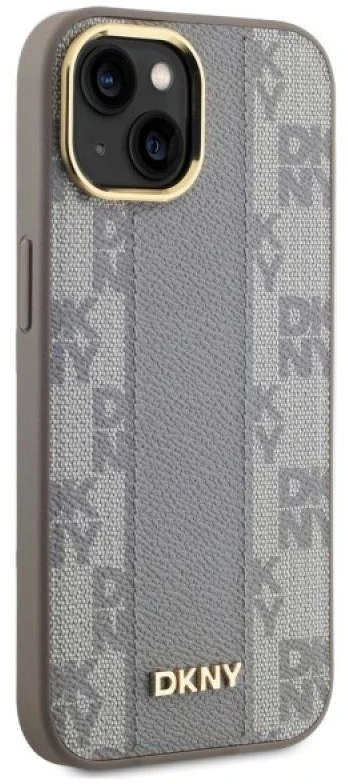 DKNY DKHMP15MPCPVSLE Apple iPhone 15 Plus 6.7″ beige kietas dėklas Leather Checkered Mono Pattern MagSafe