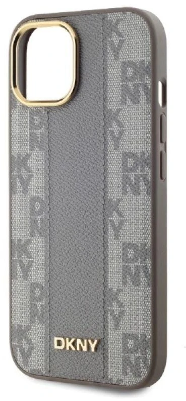 DKNY DKHMP15MPCPVSLE Apple iPhone 15 Plus 6.7″ beige kietas dėklas Leather Checkered Mono Pattern MagSafe