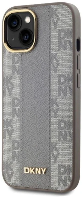 DKNY DKHMP15MPCPVSLE Apple iPhone 15 Plus 6.7″ beige kietas dėklas Leather Checkered Mono Pattern MagSafe