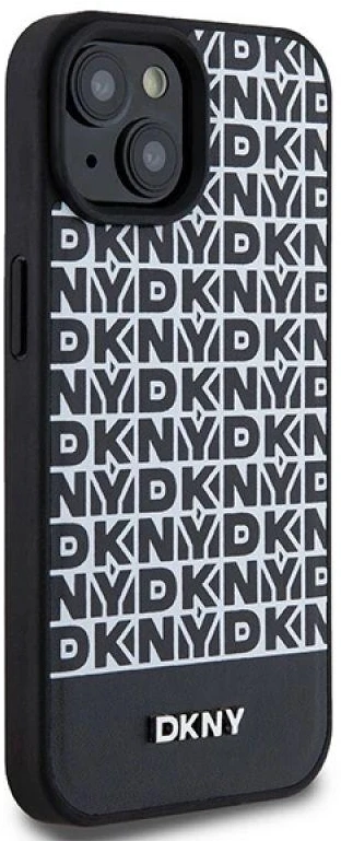 Apple iPhone 13 / 14 / 15 DKNY odinis dėklas Printed Pattern Metal Logo MagSafe (DKHMP15SPSOSPK) juodos spalvos