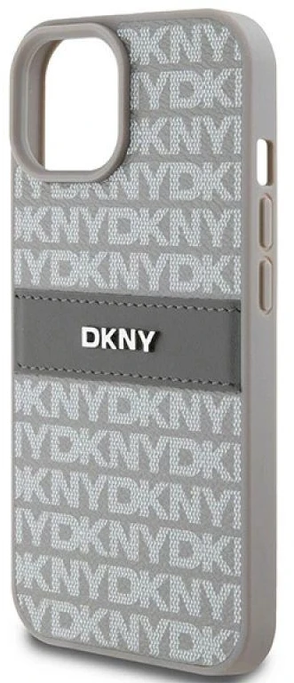 DKNY DKHCP15MPRTHSLE Apple iPhone 15 Plus 14 Plus 6.7 inch beige kietas dėklas Leather Mono Stripe & Metal Lo