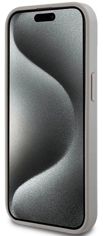 DKNY DKHCP15MPRTHSLE Apple iPhone 15 Plus 14 Plus 6.7 inch beige kietas dėklas Leather Mono Stripe & Metal Lo