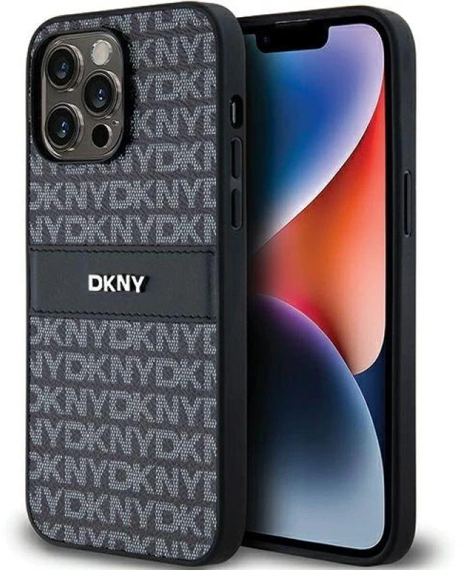 Apple iPhone 14 Pro Max DKNY odinis dėklas Mono Stripe & Metal Logo (DKHCP14XPRTHSLK) juodos spalvos