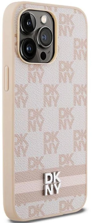 Apple iPhone 14 Pro Max DKNY odinis dėklas Checkered Mono Pattern & Printed Stripes (DKHCP14XPCPTSSP) rožinės spalvos