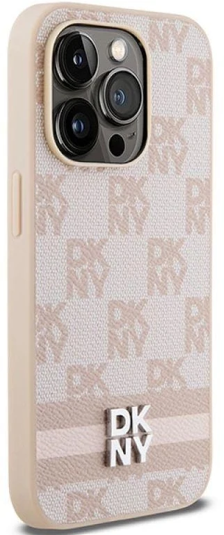 Apple iPhone 14 Pro DKNY odinis dėklas Checkered Mono Pattern & Printed Stripes (DKHCP14LPCPTSSP) rožinės spalvos