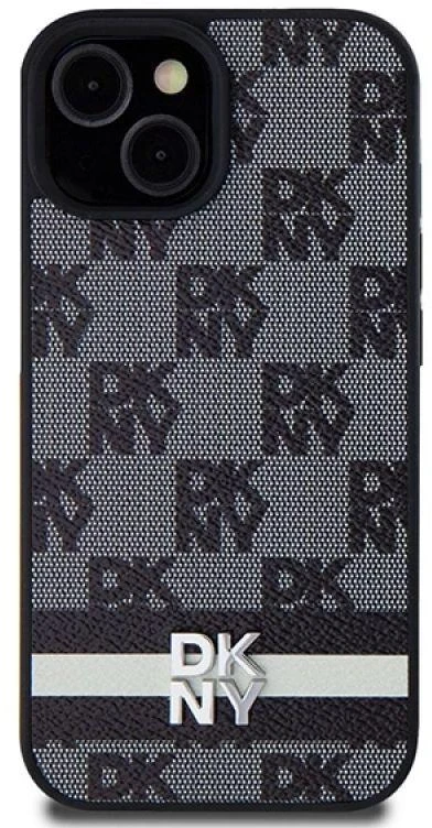 DKNY DKHCP15MPCPTSSK Apple iPhone 15 Plus 14 Plus 6.7 inch juodos spalvos kietas dėklas Leather Checkered Mono Pattern