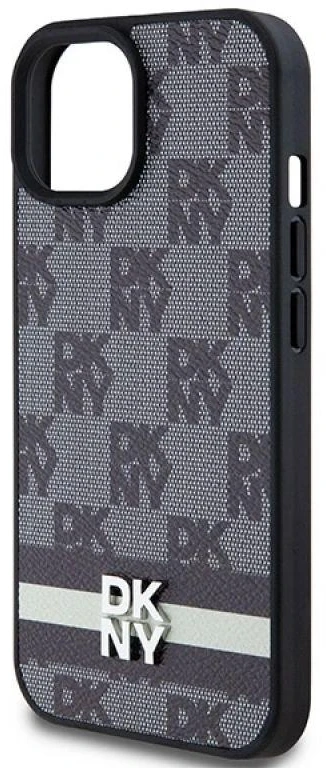 DKNY DKHCP15MPCPTSSK Apple iPhone 15 Plus 14 Plus 6.7 inch juodos spalvos kietas dėklas Leather Checkered Mono Pattern