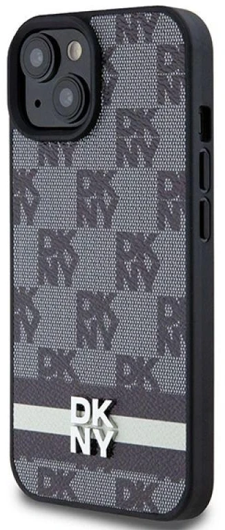 DKNY DKHCP15MPCPTSSK Apple iPhone 15 Plus 14 Plus 6.7 inch juodos spalvos kietas dėklas Leather Checkered Mono Pattern