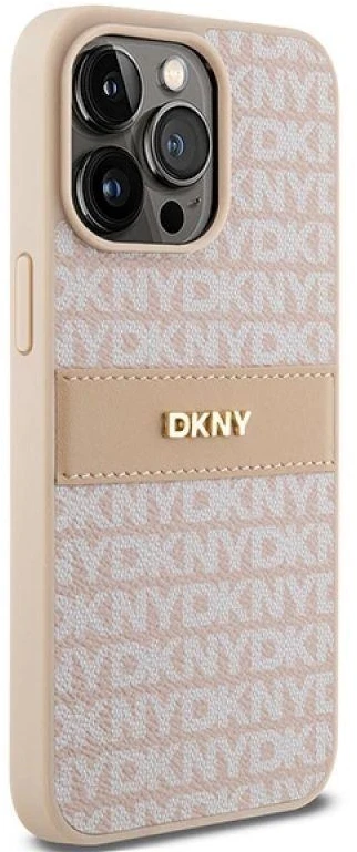 Apple iPhone 15 Pro Max DKNY odinis dėklas Mono Stripe & Metal Logo (DKHCP15XPRTHSLP) rožinės spalvos