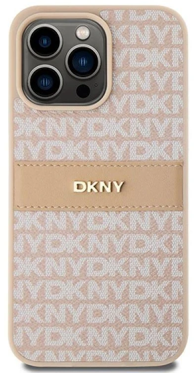 Apple iPhone 15 Pro Max DKNY odinis dėklas Mono Stripe & Metal Logo (DKHCP15XPRTHSLP) rožinės spalvos