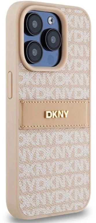 Apple iPhone 15 Pro DKNY odinis dėklas Mono Stripe & Metal Logo (DKHCP15LPRTHSLP) rožinės spalvos