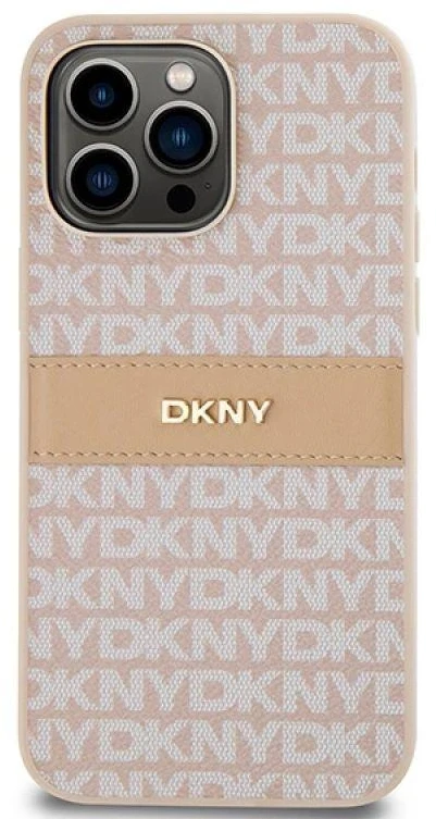 Apple iPhone 14 Pro DKNY dėklas odinis Mono Stripe & Metal Logo (DKHCP14LPRTHSLP) rožinės spalvos