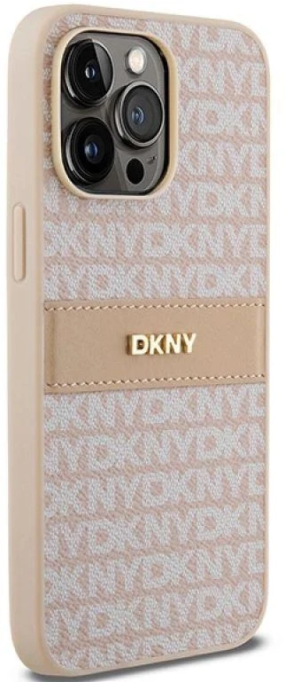Apple iPhone 14 Pro Max DKNY odinis dėklas Mono Stripe & Metal Logo (DKHCP14XPRTHSLP) rožinės spalvos