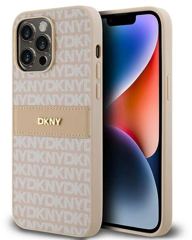 Apple iPhone 14 Pro Max DKNY odinis dėklas Mono Stripe & Metal Logo (DKHCP14XPRTHSLP) rožinės spalvos