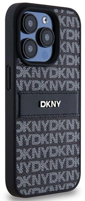 Apple iPhone 15 Pro Max DKNY dėklas odinis Mono Stripe & Metal Logo (DKHCP15XPRTHSLK) juodos spalvos