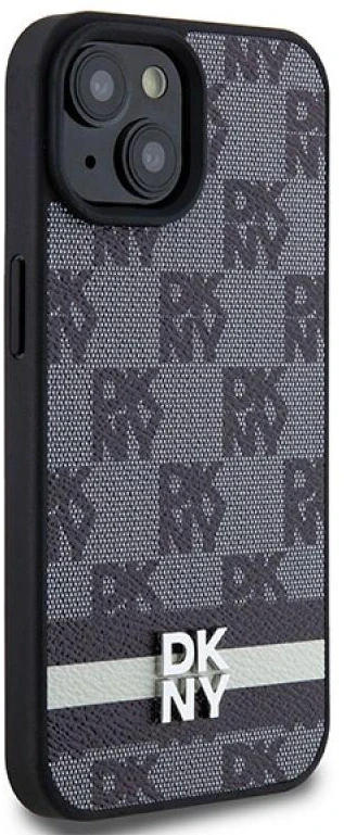Apple iPhone 13 / 14 / 15 DKNY odinis dėklas Checkered Mono Pattern & Printed Stripes (DKHCP14SPCPTSSK) juodos spalvos
