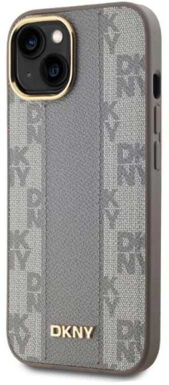 DKNY DKHMP14SPCPVSLE Apple iPhone 14 6.1″ beige kietas dėklas Leather Checkered Mono Pattern MagSafe