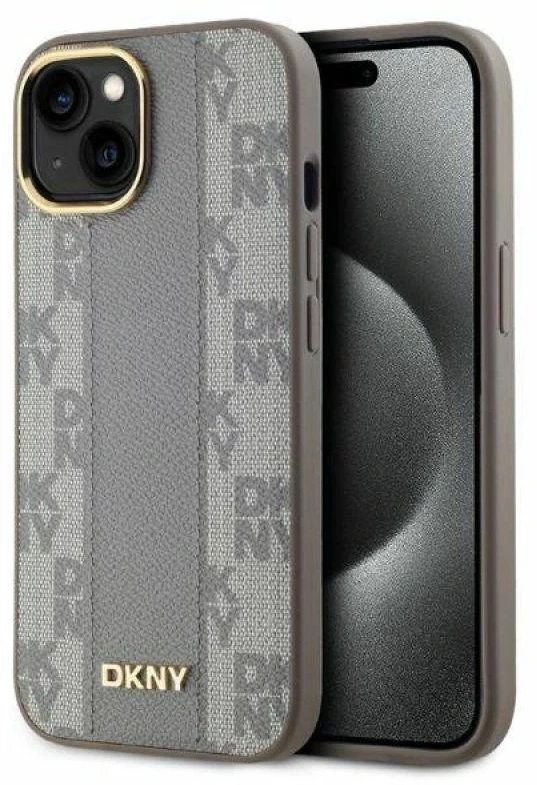DKNY DKHMP14SPCPVSLE Apple iPhone 14 6.1″ beige kietas dėklas Leather Checkered Mono Pattern MagSafe