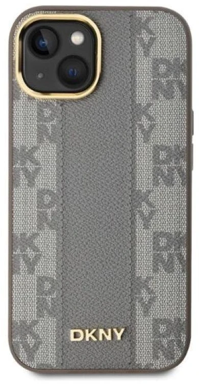 DKNY DKHMP14SPCPVSLE Apple iPhone 14 6.1″ beige kietas dėklas Leather Checkered Mono Pattern MagSafe