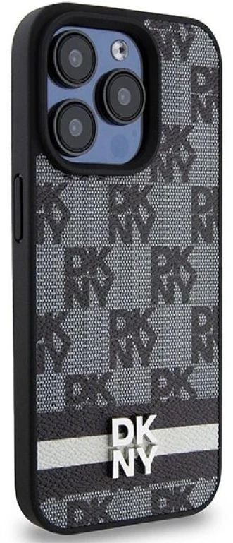 Apple iPhone 15 Pro DKNY odinis dėklas Checkered Mono Pattern & Printed Stripes (DKHCP15LPCPTSSK) juodos spalvos