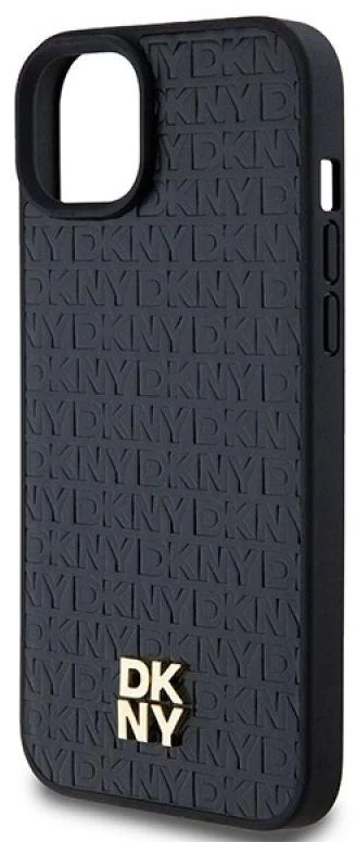 Apple iPhone 15 Plus / 14 Plus DKNY odinis dėklas Monogram Pattern Metal Logo MagSafe (DKHMP15MPSHRPSK) juodos spalvos