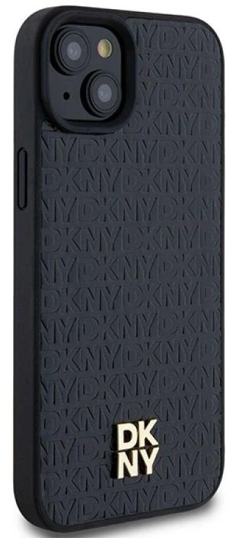 Apple iPhone 15 Plus / 14 Plus DKNY odinis dėklas Monogram Pattern Metal Logo MagSafe (DKHMP15MPSHRPSK) juodos spalvos
