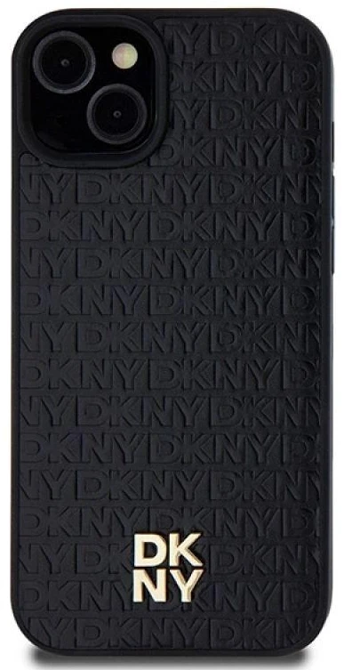 Apple iPhone 15 Plus / 14 Plus DKNY odinis dėklas Monogram Pattern Metal Logo MagSafe (DKHMP15MPSHRPSK) juodos spalvos