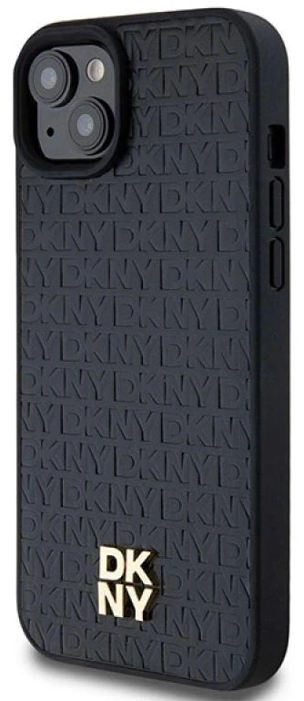 Apple iPhone 15 Plus / 14 Plus DKNY odinis dėklas Monogram Pattern Metal Logo MagSafe (DKHMP15MPSHRPSK) juodos spalvos