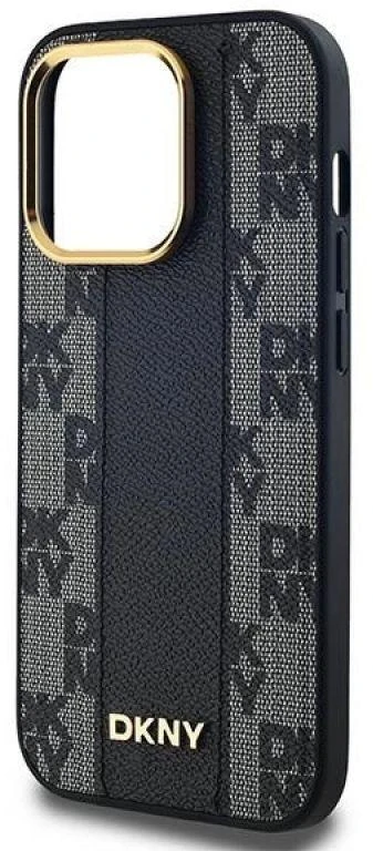 DKNY DKHMP14XPCPVSLK Apple iPhone 14 Pro Max 6.7″ juodos spalvos kietas dėklas Leather Checkered Mono Pattern MagSafe