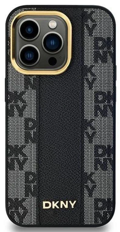 DKNY DKHMP14XPCPVSLK Apple iPhone 14 Pro Max 6.7″ juodos spalvos kietas dėklas Leather Checkered Mono Pattern MagSafe