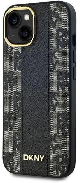DKNY DKHMP14SPCPVSLK Apple iPhone 14 15 13 6.1″ juodos spalvos kietas dėklas Leather Checkered Mono Pattern MagSafe