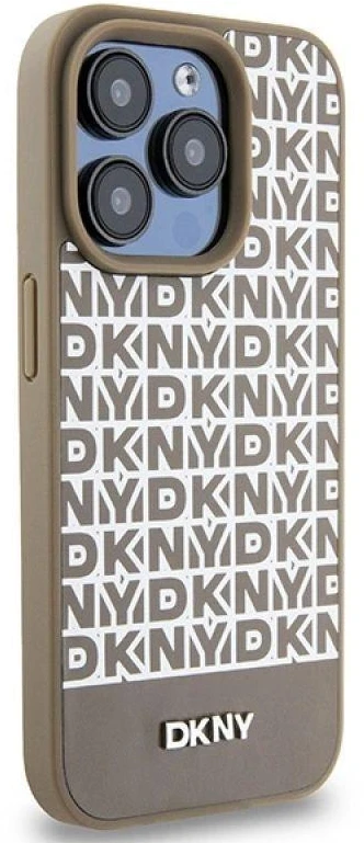 Apple iPhone 15 Pro Max DKNY odinis dėklas Printed Pattern Metal Logo MagSafe (DKHMP15XPSOSPW) rudos spalvos