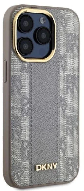 DKNY PU Leather Checkered Pattern Magsafe dėklas telefonui Apple iPhone 15 Pro Max rusvai gelsvas