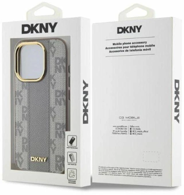 DKNY PU odos languoto dizaino „MagSafe“ dėklas, skirtas „Apple iPhone 15 Pro“ telefonui (pilkas)