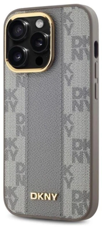 DKNY DKHMP14LPCPVSLE Apple iPhone 14 Pro 6.1″ beige kietas dėklas Leather Checkered Mono Pattern MagSafe