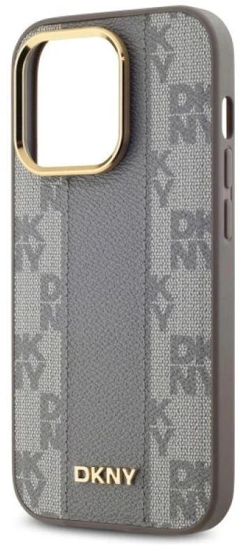DKNY DKHMP14LPCPVSLE Apple iPhone 14 Pro 6.1″ beige kietas dėklas Leather Checkered Mono Pattern MagSafe