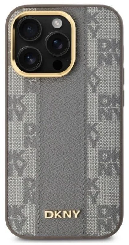 DKNY DKHMP14LPCPVSLE Apple iPhone 14 Pro 6.1″ beige kietas dėklas Leather Checkered Mono Pattern MagSafe