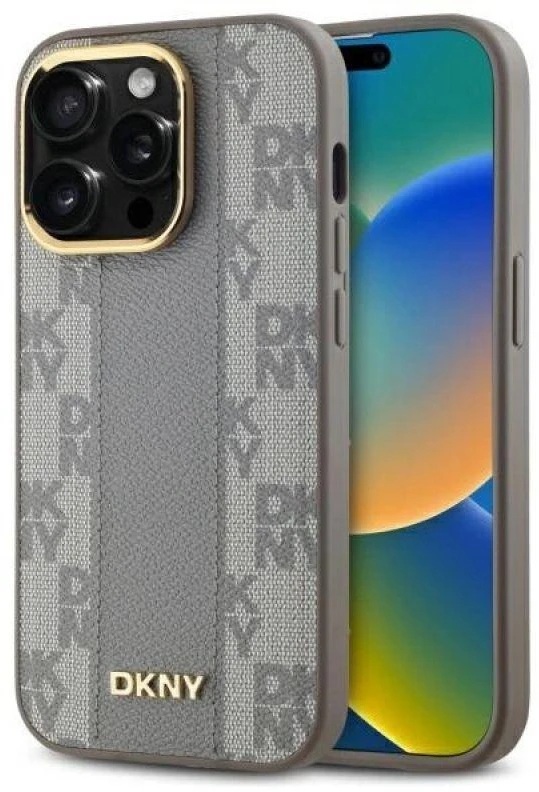 DKNY DKHMP14LPCPVSLE Apple iPhone 14 Pro 6.1″ beige kietas dėklas Leather Checkered Mono Pattern MagSafe