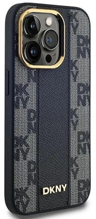DKNY DKHMP13LPCPVSLK Apple iPhone 13 Pro 13 6.1″ juodos spalvos kietas dėklas Leather Checkered Mono Pattern MagSafe