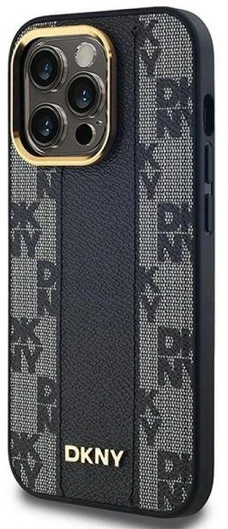 DKNY DKHMP13LPCPVSLK Apple iPhone 13 Pro 13 6.1″ juodos spalvos kietas dėklas Leather Checkered Mono Pattern MagSafe