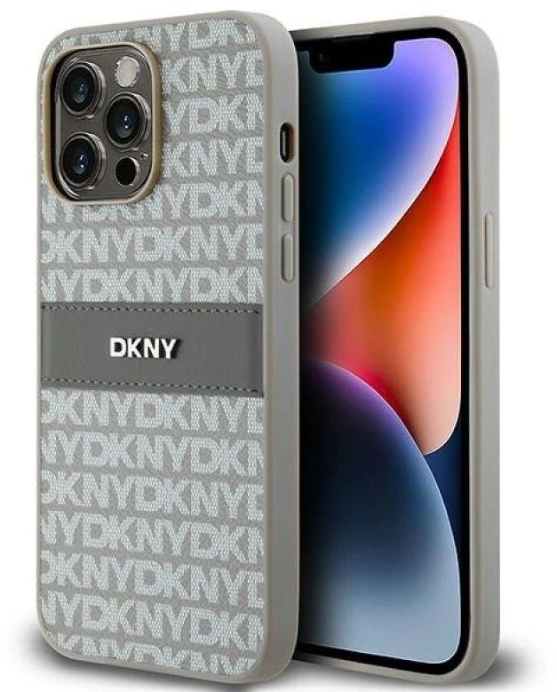 Apple iPhone 14 Pro Max DKNY odinis dėklas Mono Stripe & Metal Logo (DKHCP14XPRTHSLE) beige
