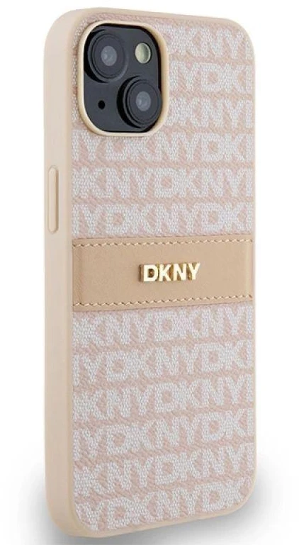 Apple iPhone 13 / 14 / 15 DKNY odinis dėklas Mono Stripe & Metal Logo (DKHCP14SPRTHSLP) rožinės spalvos